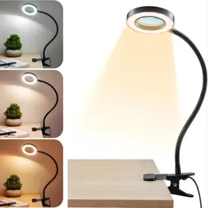 1pc, 5X Clip On Magnifying Glass with Light, Dimmable Desk Magnifier Lamp with Clamp for Reading, Crafts, DIY and Daily Repair.