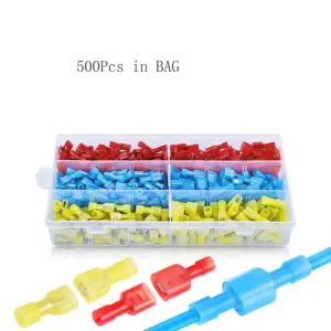 500 Pcs Spade Terminals Nylon Quick Disconnect Male and Female Connectors Electrical Insulated Wire Crimp Assortment Kit