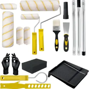 18-Piece Paint Roller Kit with Extension Pole, Roller Covers, Tray & Brushes for Professional Painting on Walls and Ceilings