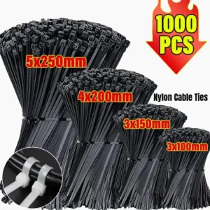 1000pcs Nylon Cable Ties Self-locking Cord Ties Straps Adjustable Cables Fastening Plastic Clamp Heat Resistant Wire Zip Tie