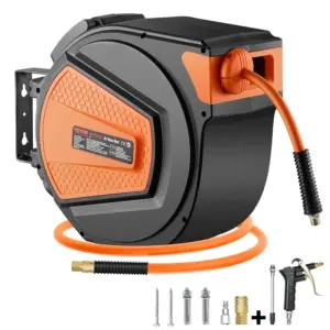 Retractable Air Hose Reel 3/8IN x 65FT Hybrid Air Hose Max 300PSI Ceiling/Wall Mount Enclosed PP Reel with 6.6 FT Lead in Auto-