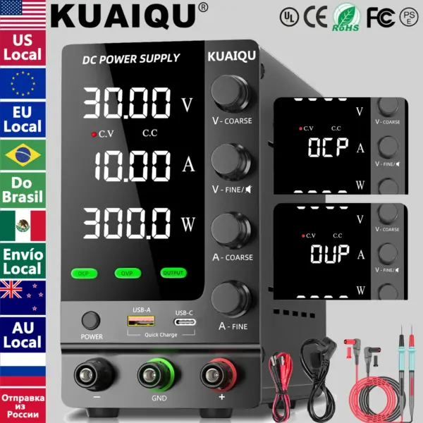 KUAIQU DC Power Supply 30V 10A 5A Variable Bench Power Supply Adjustable Lab Power Supply 60V 5A 120V 3A Voltage Regulator