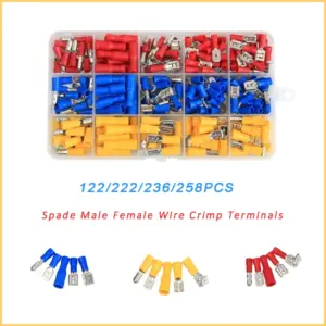 122-258PCS AWG22-10/0.5-6.0mm² Assorted Spade Male Female Wire Crimp Terminals Electrical Wire Connector Kit