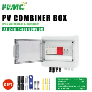 2 in 1 out AT DC 600V Solar photovoltaic PV Combiner Box With Lightning Protection 32A Fuse MCB SPD Waterproof IP65 Distribution