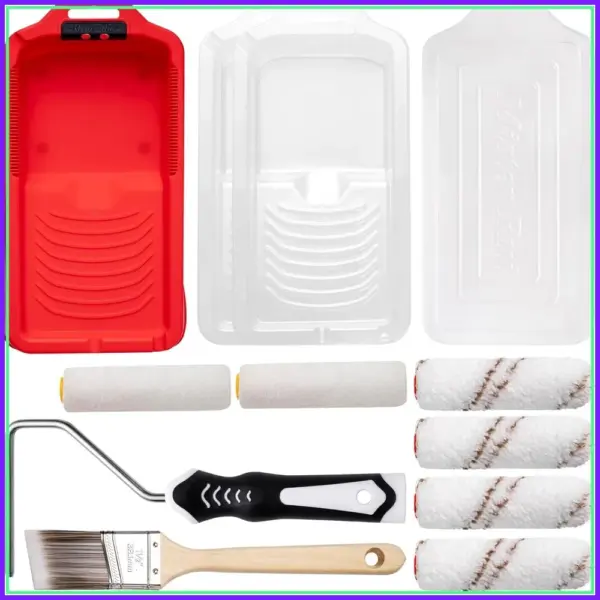 12-Piece Mini Paint Roller Set with 6 Microfiber Sleeves, Tray & Brush - for Walls, Cabinets, DIY