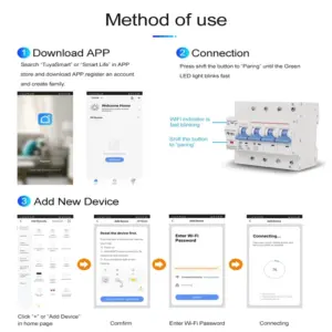 Circuit Breaker Three Phase 4P 380V 63A Tuya Smart WiFi Circuit Breaker Industrial Remote Control MCB Timing with