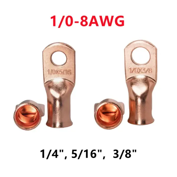 10Pcs 0-8AWG 3/8" 5/16" 1/4" Bare Copper Cable Lugs Eyelet Ring Connectors Electrical Wire Crimp/Welding Terminals