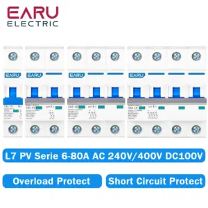 1P 2P 3P 4P DC 1000V AC 240V 400V MCB Solar PV Circuit Breaker Overload Protection Short Circuit Protection Switch Photovoltaic