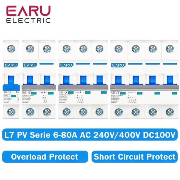 1P 2P 3P 4P DC 1000V AC 240V 400V MCB Solar PV Circuit Breaker Overload Protection Short Circuit Protection Switch Photovoltaic