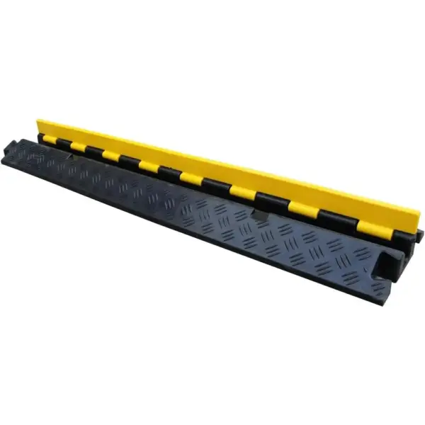 1-Channel Heavy Duty Rubber Cable Protector Ramp 39" Black Yellow 24000lbs Load Speed Bump Wire Cord Cover