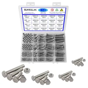 M3, M4, M5, M6 Bolt and Nut Combination Sets – 320-Piece Metric Stainless Steel Hex Head Screw and Nut Combination Fastener Bolt