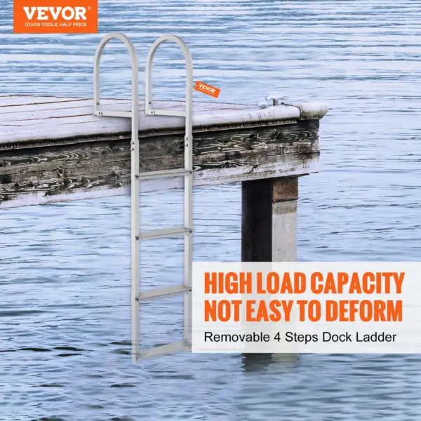 Dock Ladder, Removable 4 Steps, 500 Lbs Load Capacity, Aluminum Alloy Pontoon Boat Ladder With 3.1'' Wide Step & Nonslip Rubber