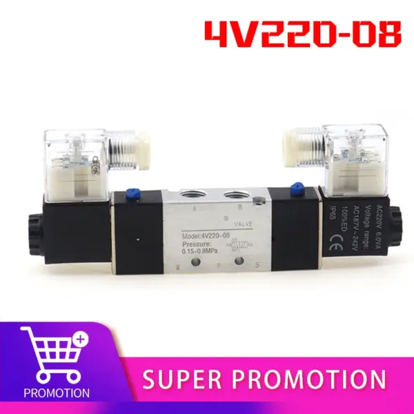 Solenoid valve 4v220-08 Double headed Double control 5 Way 2 Position   Power down hold Pneumatic directional valve