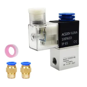Pneumatic Control NC Valve Air Solenoid Valves 2V025-08 2 Position 2 Port 1/4" Normally Closed DC12V 24V AC110V 220V