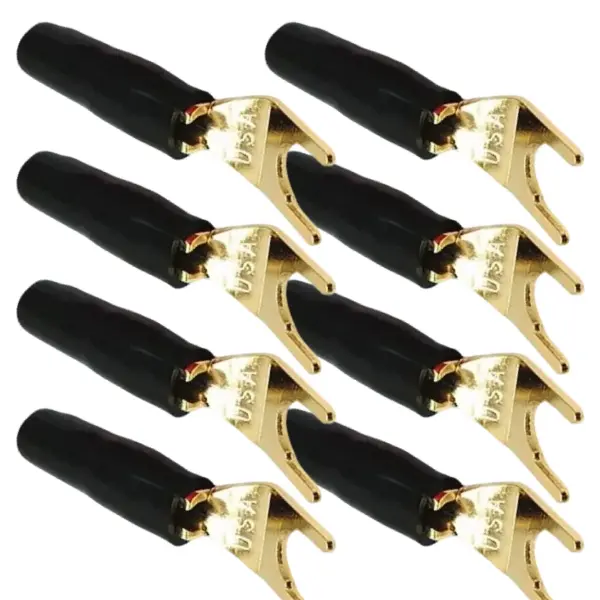 Gold Plated Spade Fork Terminal Solderless Y/U Shape Banana Plugs Connector for Speaker Wire Power Supply