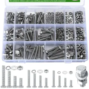 488-piece stainless steel hex bolt, nut, and washer set, M4, M5, and M6 metric screw set, with locking washers, for DIY projects