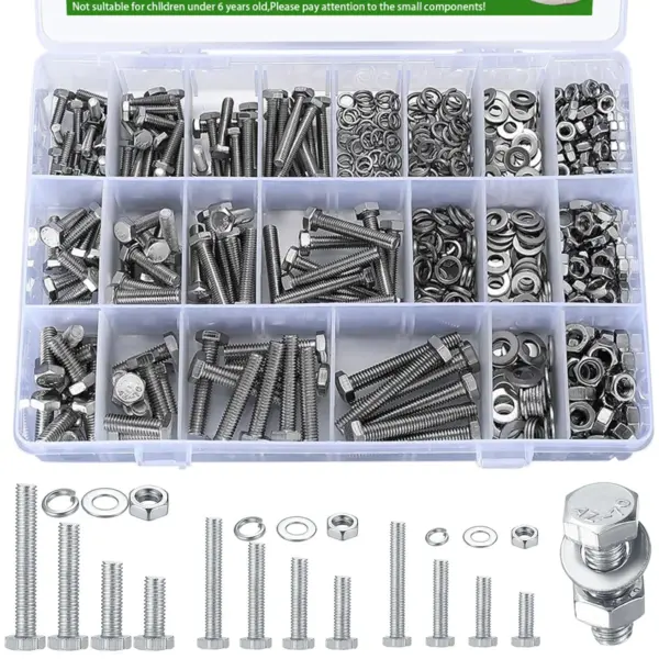 488-piece stainless steel hex bolt, nut, and washer set, M4, M5, and M6 metric screw set, with locking washers, for DIY projects