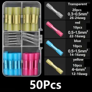 50pcs Heat Shrink Piggyback Spade Connectors 22-16/16-14/12-10 AWG Electrical Quick Disconnect Splice Crimp Wire Connectors kit