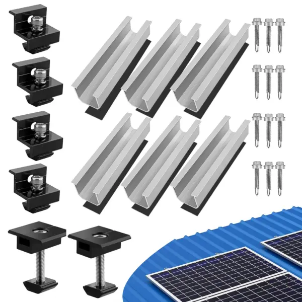 12Pcs Solar Panel Module Aluminum Bracket Rail Bracket Rail Bracket Trapezoidal Sheet Flat Roof PV Mounting Rail Support