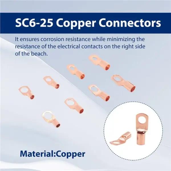 B17B 70Pcs Wire Lug Connector Ring SC6-25 Copper Connectors Bare Cable Electric Crimp Terminal Connector Kit