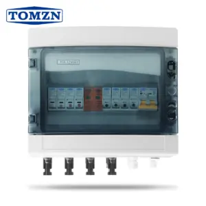 TOMZN Solar photovoltaic PV Combiner Box With Lightning Protection 4 input 1 out DC 600V Fuse MCB SPD Waterproof Box IP65 12ways