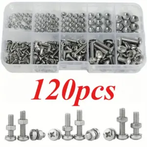 120pcs Premium Stainless Steel Screw and Nut Assortment Kit - Corrosion-Resistant, Snap-in Nuts, M2 to M5 Sizes - Ideal for DIY