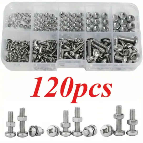 120pcs Premium Stainless Steel Screw and Nut Assortment Kit - Corrosion-Resistant, Snap-in Nuts, M2 to M5 Sizes - Ideal for DIY