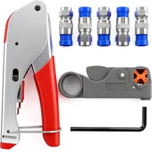 Coaxial Cable Crimper Tool Kit with 5 F Type Compression Connectors for RG6 RG59