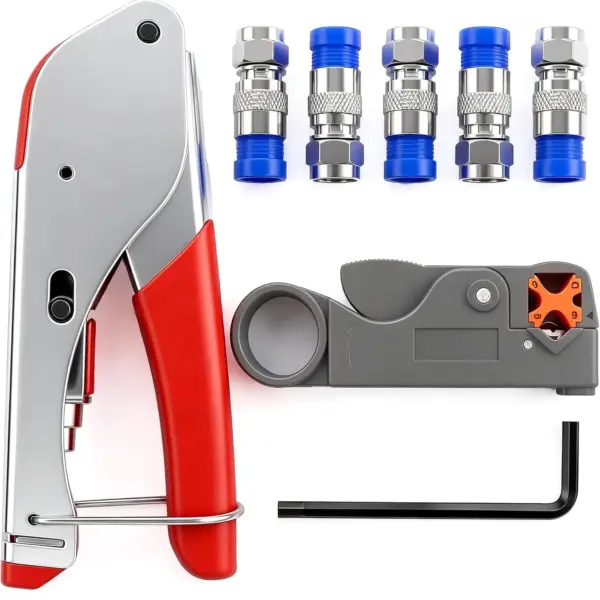 Coaxial Cable Crimper Tool Kit with 5 F Type Compression Connectors for RG6 RG59