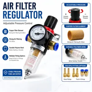 AFR2000 Air Filter Pressure Regulator 1/4 Inch Water Oil Separator Brass Fittings Push-in Connectors Pneumatic Compressor Parts