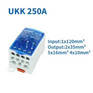 UKK 250A UKK250A Junction Box 1-In 11-Out Universal Wire Electrical Connector Din Rail Terminal Block Power Distribution Box
