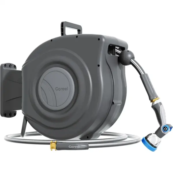 Retractable Garden Hose Reel 1/2 in x 65 ft Heavy Duty Auto Rewind with 10-Pattern Nozzle, UV Resistant, 180° Swivel