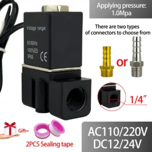 DC12/24V AC110/220V Normally Closed 1/4"Silent Oil Free Bidirectional NormallyClosed Pneumatic Solenoid Valve 304/Bronze Joint