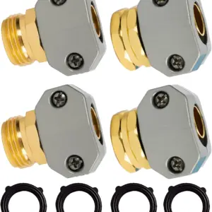 Garden Hose Repair Kit, 2 Sets Aluminum Connectors for 5/8" & 3/4" Hoses, with Extra Washers