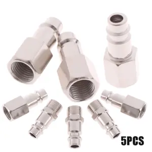 5pcs 1/4" BSP Femal/Male Air Line Hose Compressor Connectors Silver Euro Male Quick Release Fittings