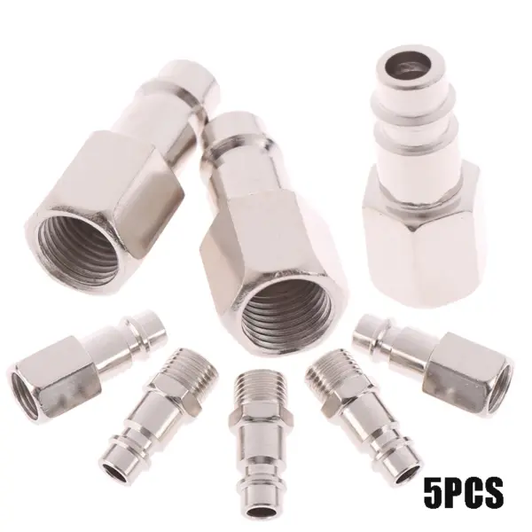 5pcs 1/4" BSP Femal/Male Air Line Hose Compressor Connectors Silver Euro Male Quick Release Fittings