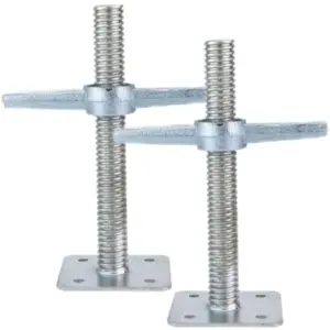 Scaffold 12" Adjustable Leveling Galvanized Screw Jack with Base Plate, 2 Pack