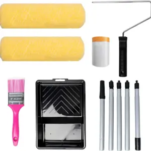 6-Piece Paint Roller Kit with 51" Adjustable Extension Pole, 9" Roller, 2" Brush & Sturdy Tray - Complete Painting Tool Set