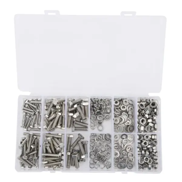 475pcs 304 Stainless Steel Screw Hex Bolts Nuts Gasket M4/5/6 Assortment Set Box