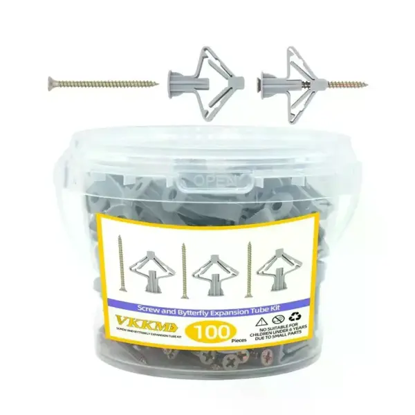 100pcs Drywall Anchor Kit Hollow Wall Anchors Plasterboard Plugs Screws Butterfly Expansion Tube Pipe