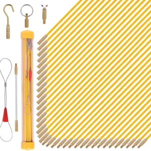50FT Fiberglass Fish Tape Kit with 36 Rods, Electrical Wire Puller for Wall Cable Running, with Carrying Case and Attachments