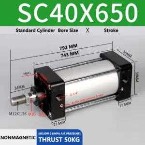ABILKEEN SC40X650 Standard Pneumatic Cylinder 40mm Bore Size X 650 MM Stroke Double Acting Air Standard Cylinder
