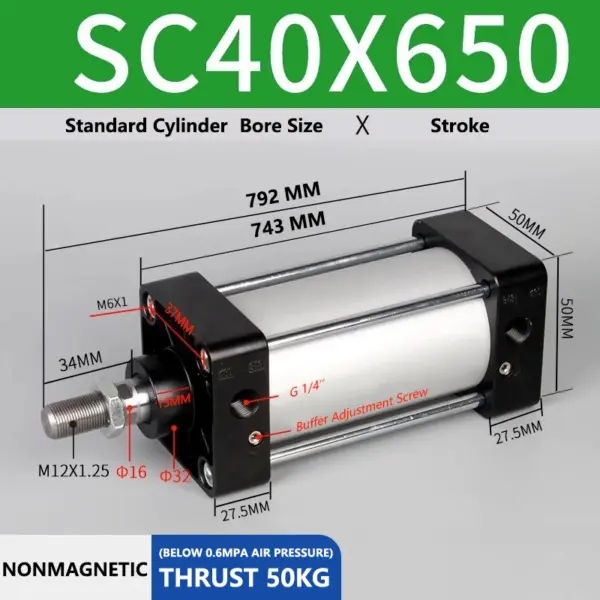 ABILKEEN SC40X650 Standard Pneumatic Cylinder 40mm Bore Size X 650 MM Stroke Double Acting Air Standard Cylinder