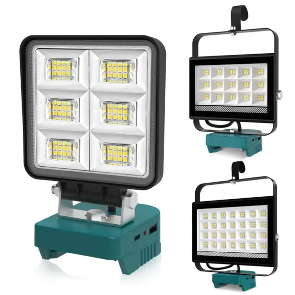 Portable LED Work Light Cordless Emergency Camping Job Site Spotlight 6000K Rechargeable Floodlight Compatible with Makita