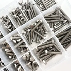 657pcs M4, M5, M6 stainless steel hex bolts, nuts, and washers set, suitable for home repairs, machinery, and DIY projects.