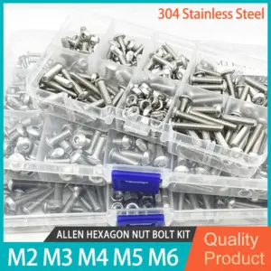 Allen Screw Nut Bolt Kit M2 M3 M4 M5 M6 304 Stainless Steel Bolts Nuts Set Hexagon Button Round Head Machine Screws Nuts Kit