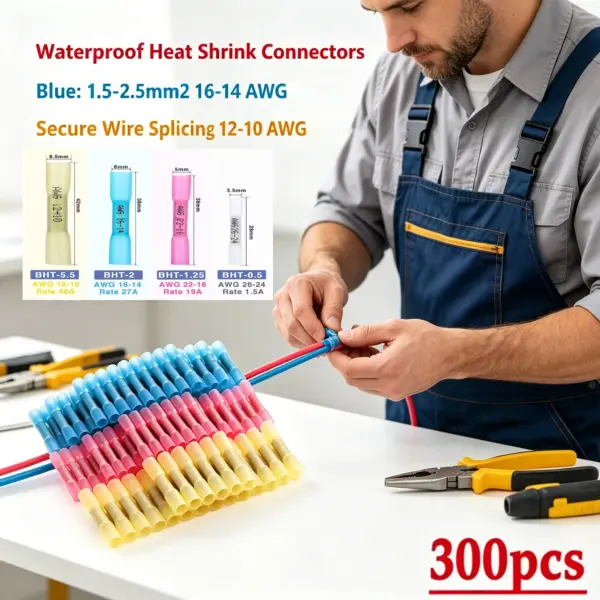 Heat Shrink Butt Connectors Waterproof AWG 16-14, Electrical Wire Splice Sleeve Cable Crimp Terminals 300/200/100/50Pcs