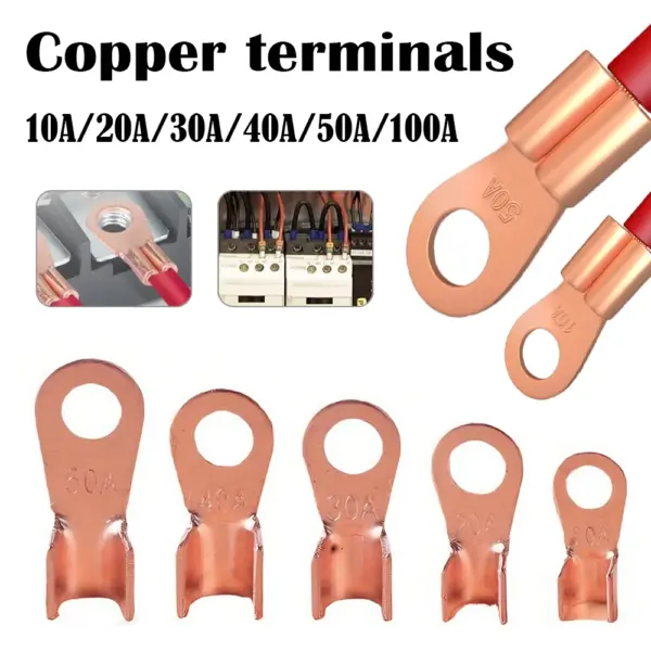 10-100pc Coppers OT Terminal Non-Insulated Wire Connector Bare Electrical Cable Terminals Lug Battery Ring Crimp Terminal10-100A