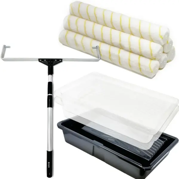 18 Inch Paint Roller Kit 10 Piece Set with Tray Liner Frame and 4 Foot Extension Pole