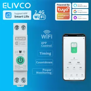 1P+N Tuya WiFi Smart Circuit Breaker Switch With Metering Timer Relay MCB Voltage Current Protect Alexa Google Home Alice